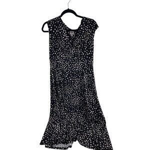 Anne Klein Women's Sleeveless Black Dress With White Hearts Pattern Size 8
